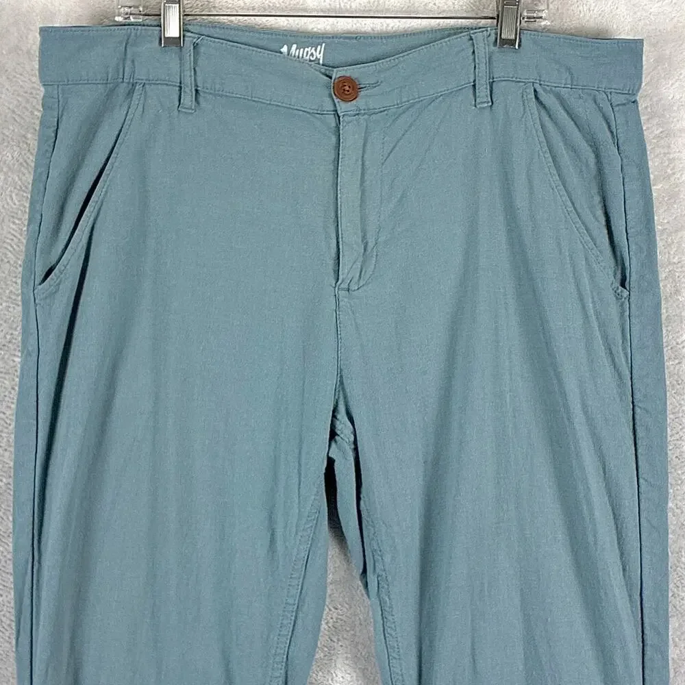 Mugsy Pants Mens 38x32 Blue Coves Linen Rayon Preppy Classic Luxury Beach Summer